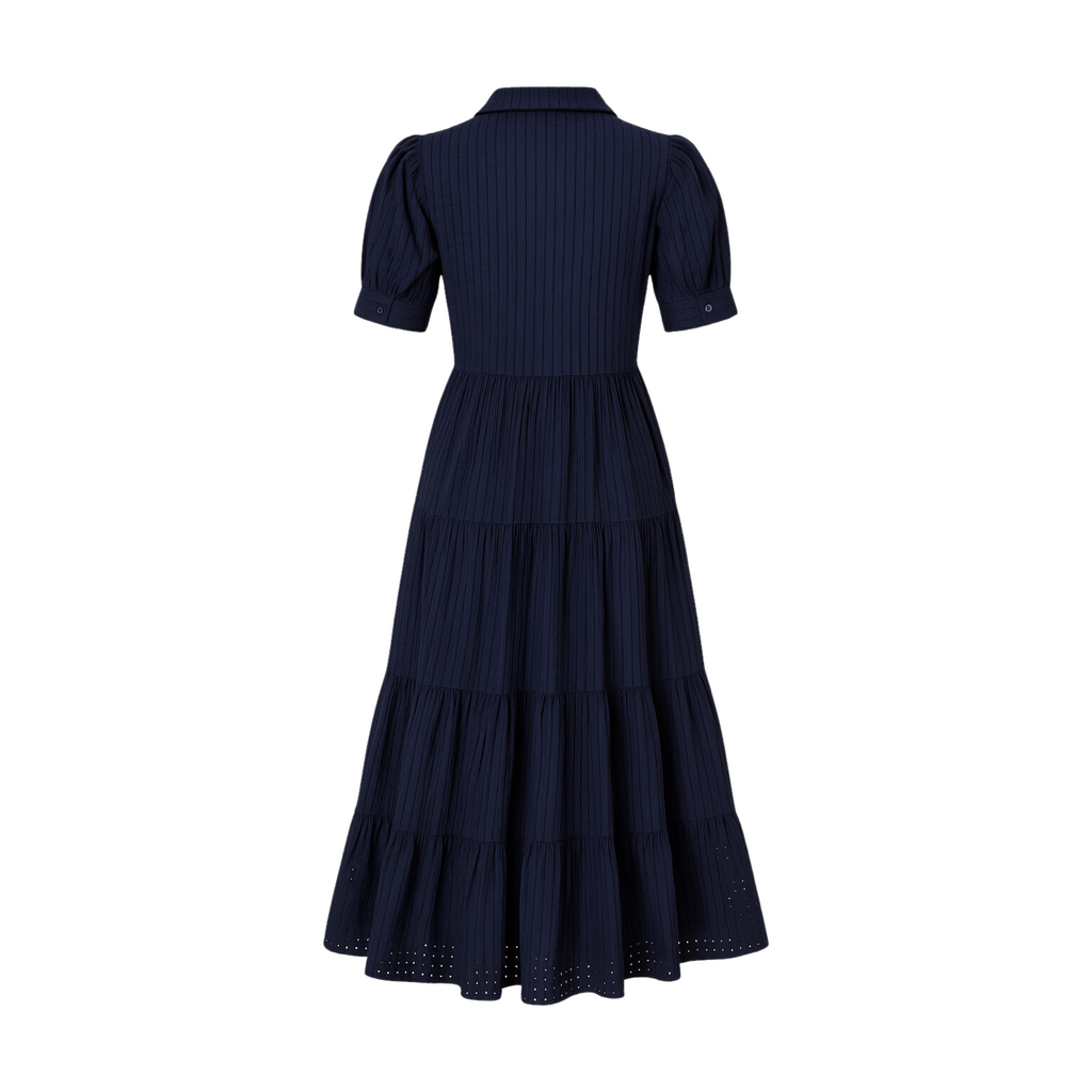 Puff Half Sleeve Button Down Tiered Midi Dress