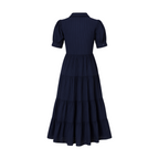 Puff Half Sleeve Button Down Tiered Midi Dress