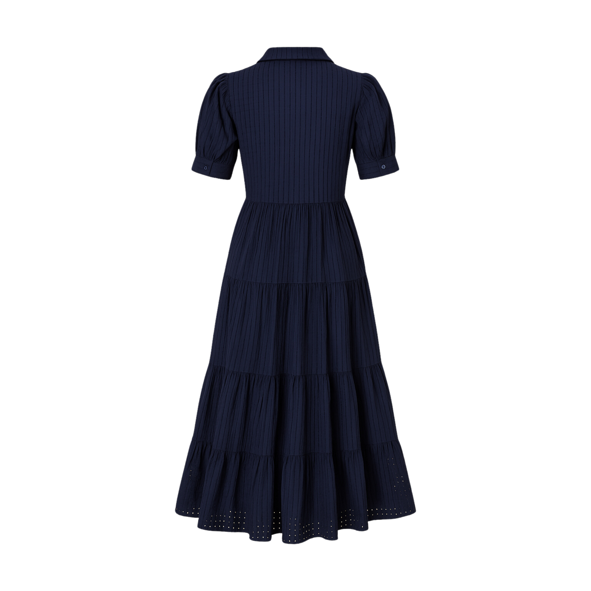 Puff Half Sleeve Button Down Tiered Midi Dress
