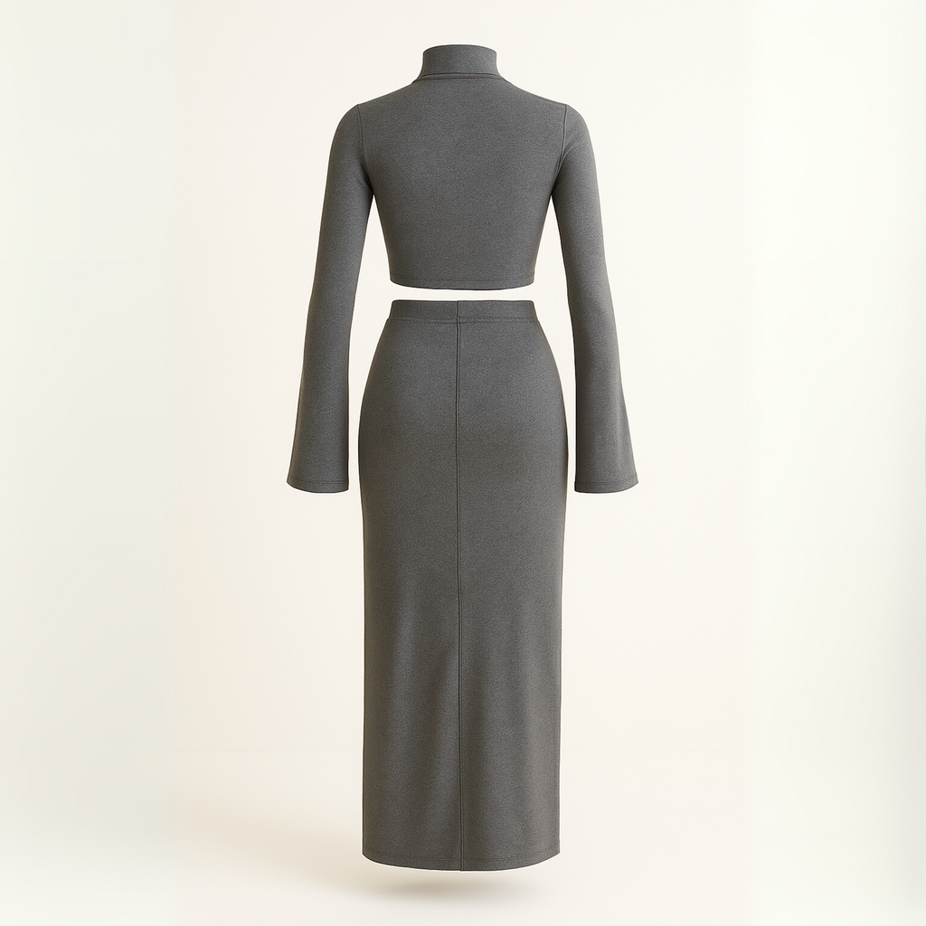 Women’s Mock Neck Crop Top & Maxi Skirt Set