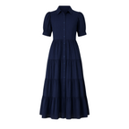 Puff Half Sleeve Button Down Tiered Midi Dress