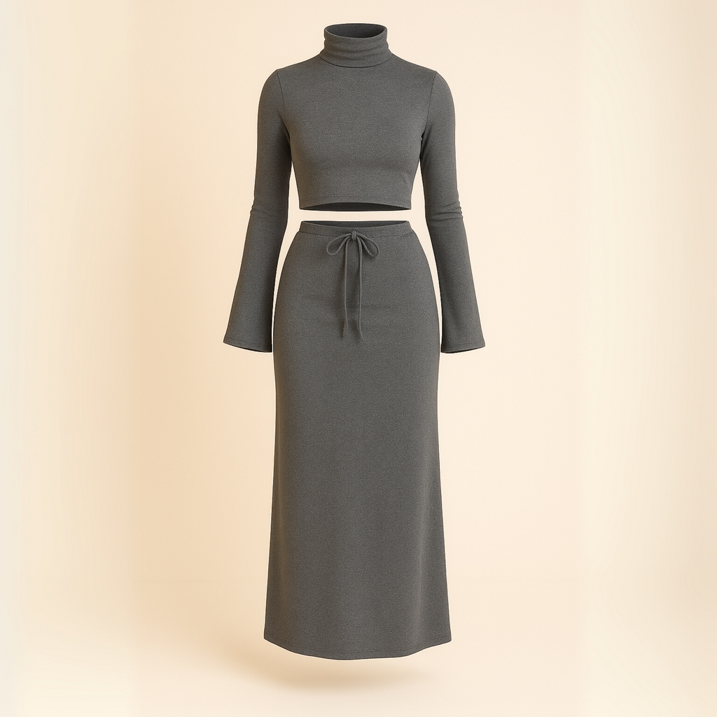 Women’s Mock Neck Crop Top & Maxi Skirt Set