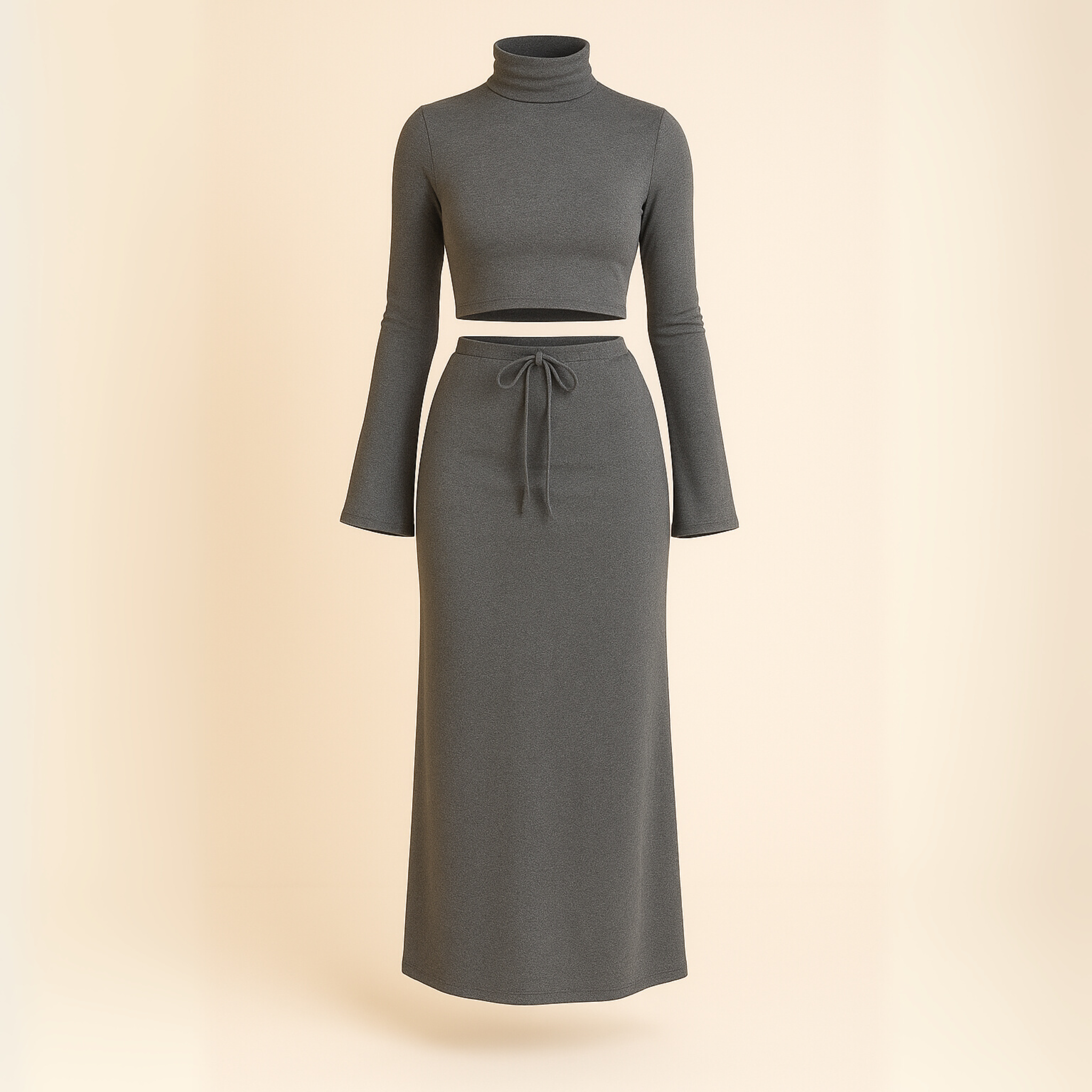 Women’s Mock Neck Crop Top & Maxi Skirt Set