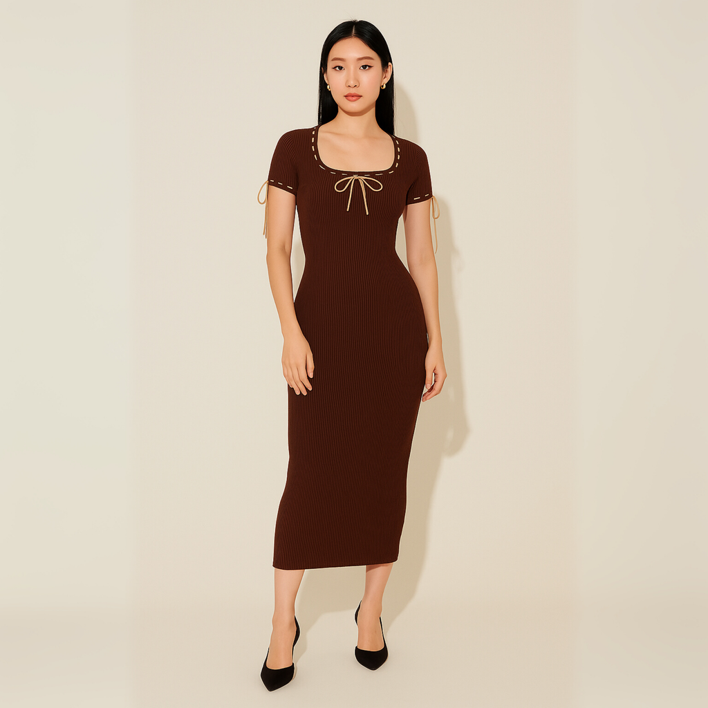 Puff Sleeve Ribbon Dress