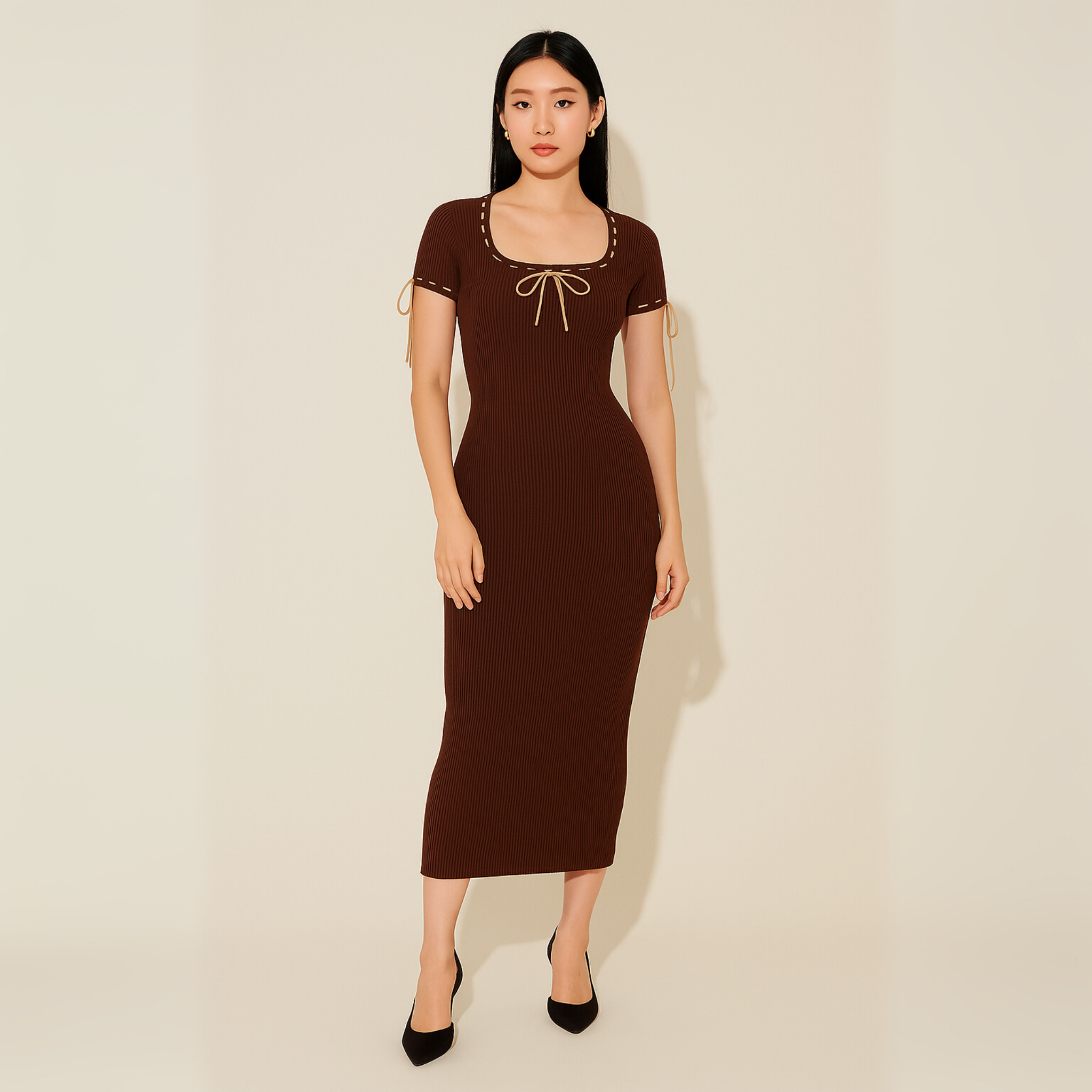 Puff Sleeve Ribbon Dress
