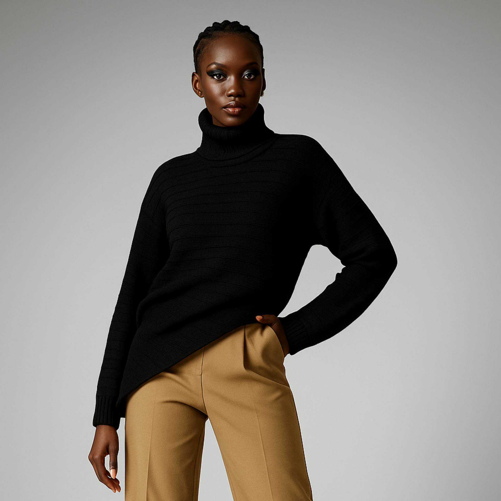 Turtleneck Sweater Asymmetric Hem