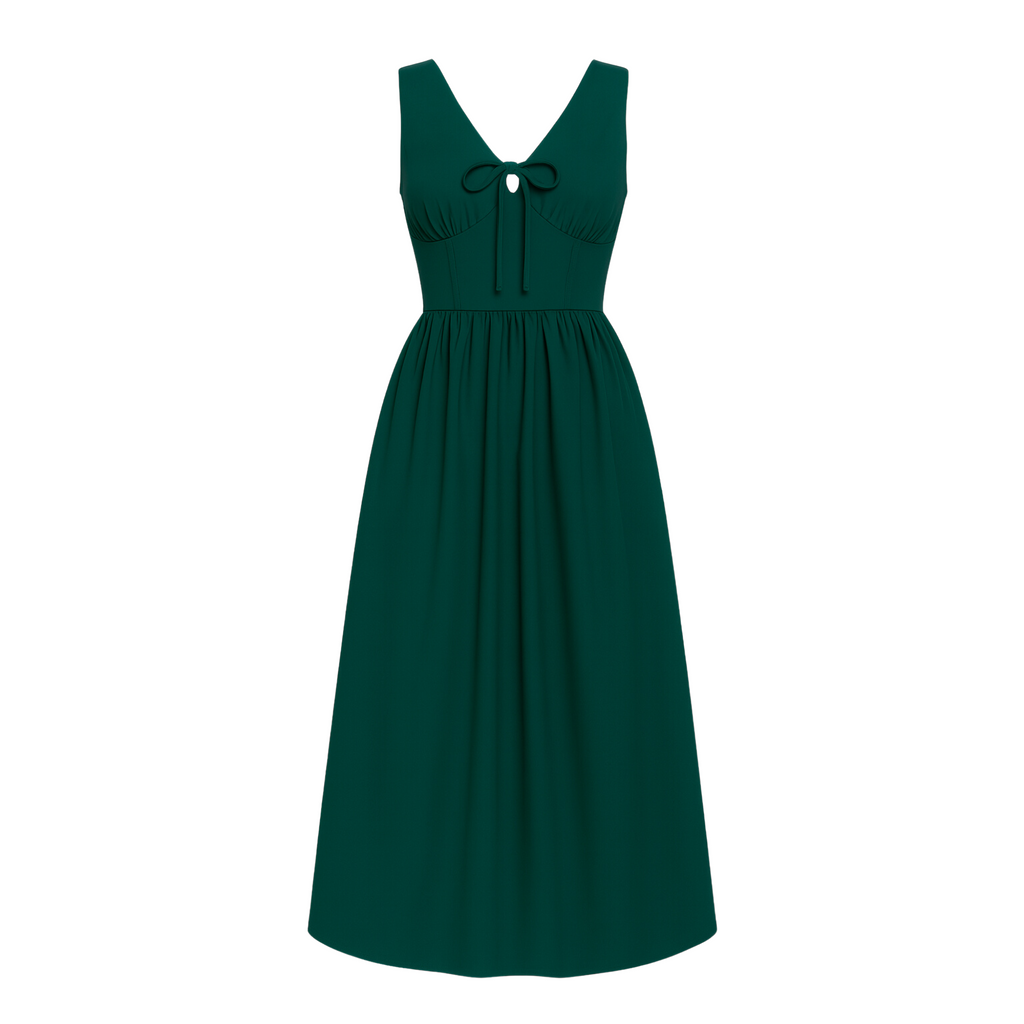 V-Neck Front Tied Fit & Flare Midi Dress