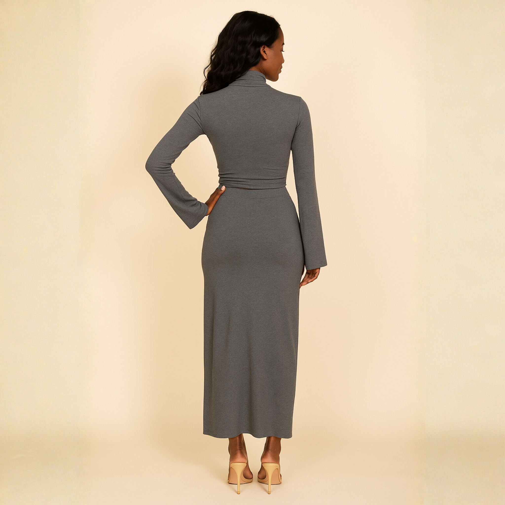 Women’s Mock Neck Crop Top & Maxi Skirt Set
