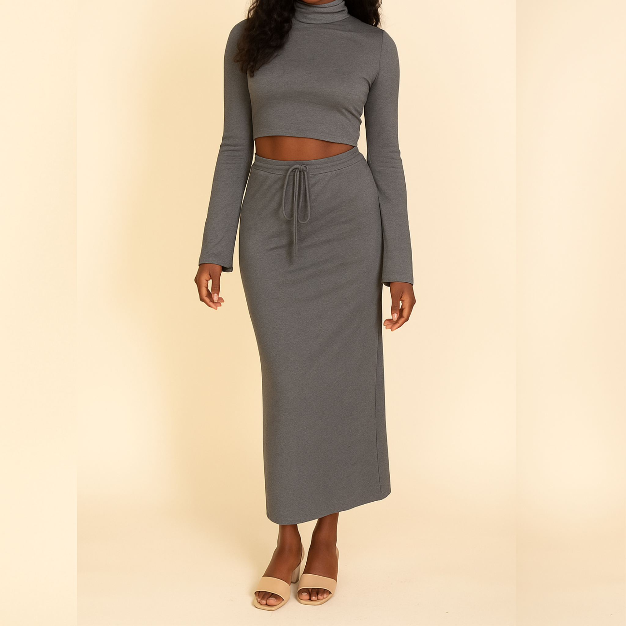 Women’s Mock Neck Crop Top & Maxi Skirt Set