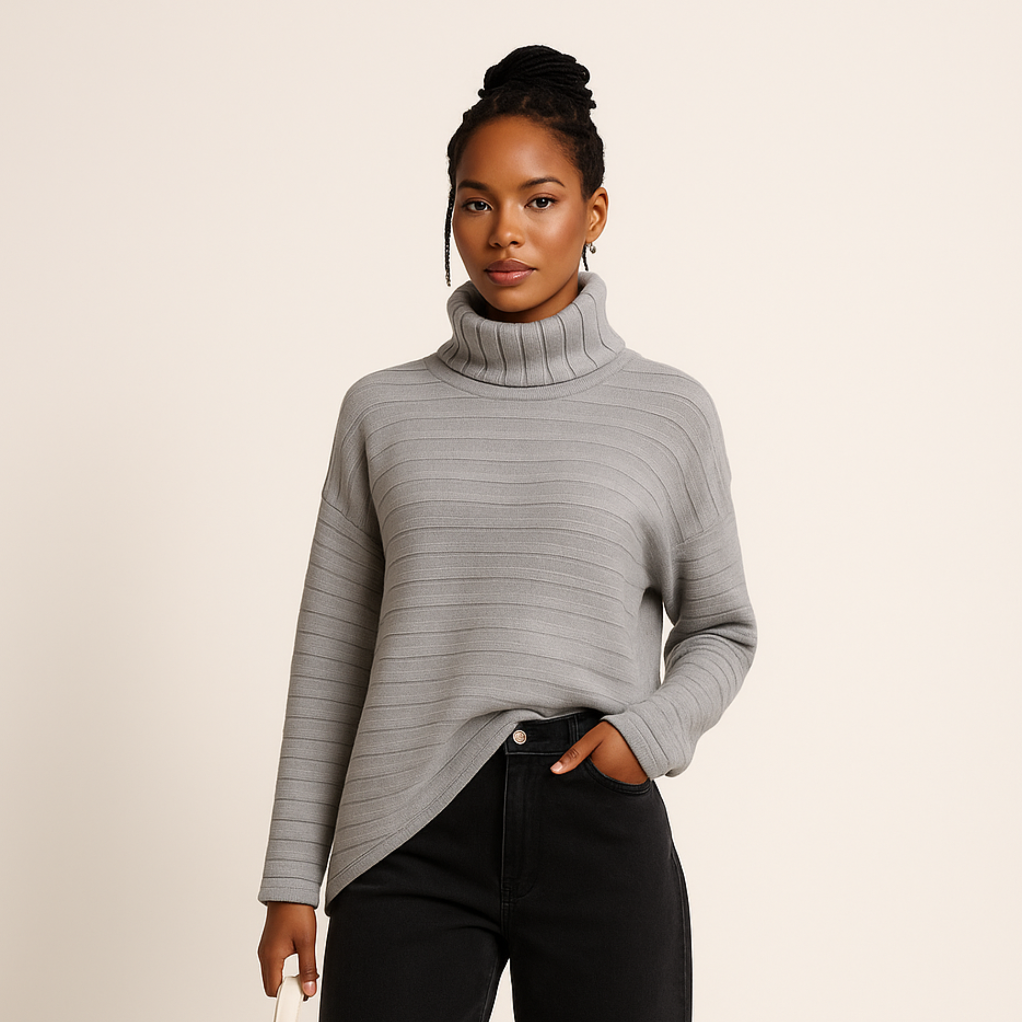 Turtleneck Sweater Asymmetric Hem