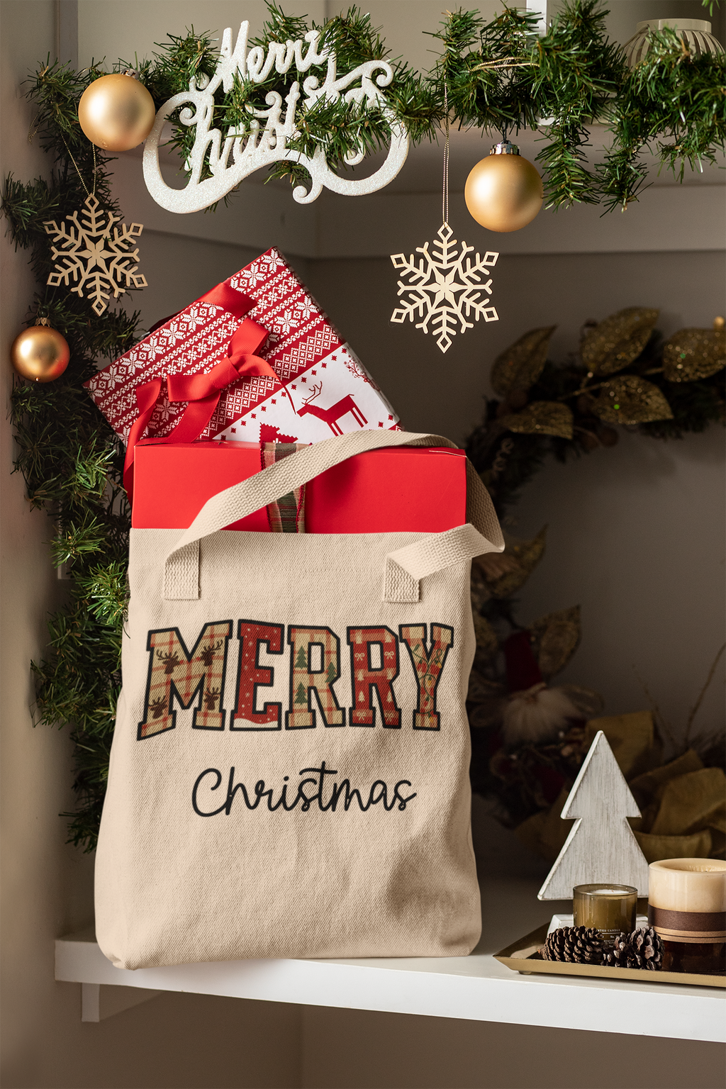"Merry Christimas" Christmas Tote Bag