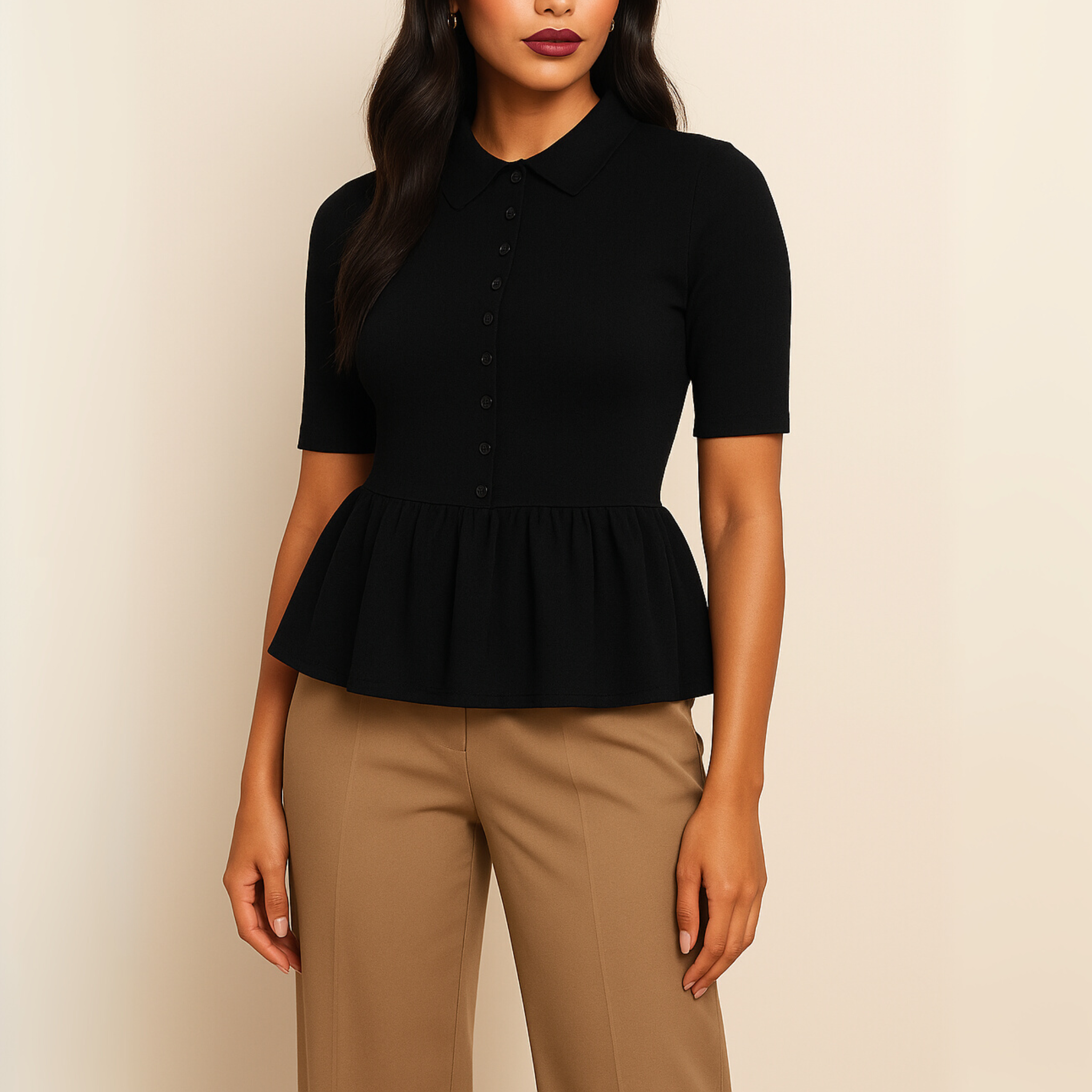 Button Down Peplum Top