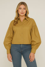 Classic Button-Up Balloon Sleeve Shirt