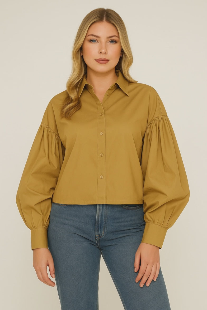 Classic Button-Up Balloon Sleeve Shirt