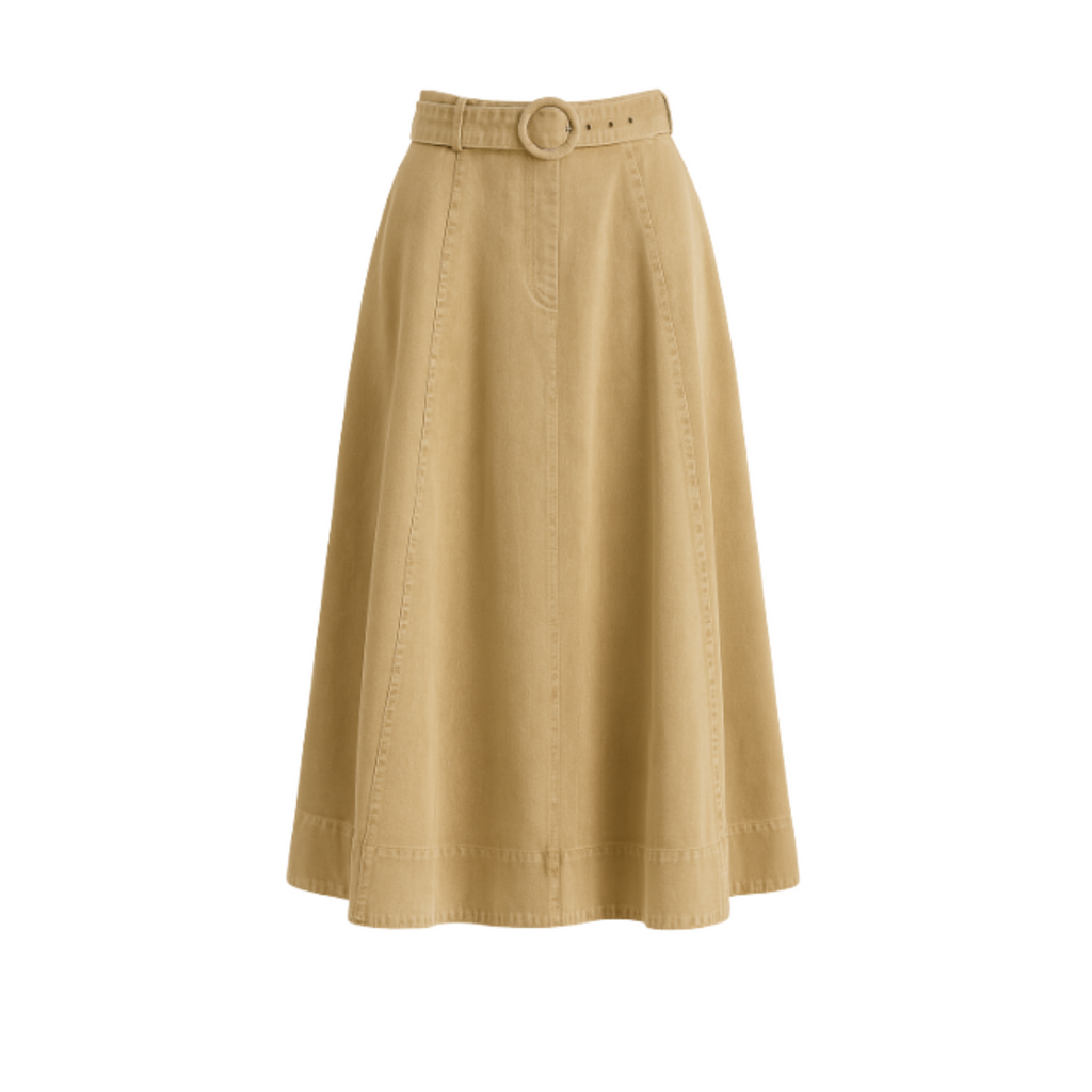 Twill Belted Midi Skirt
