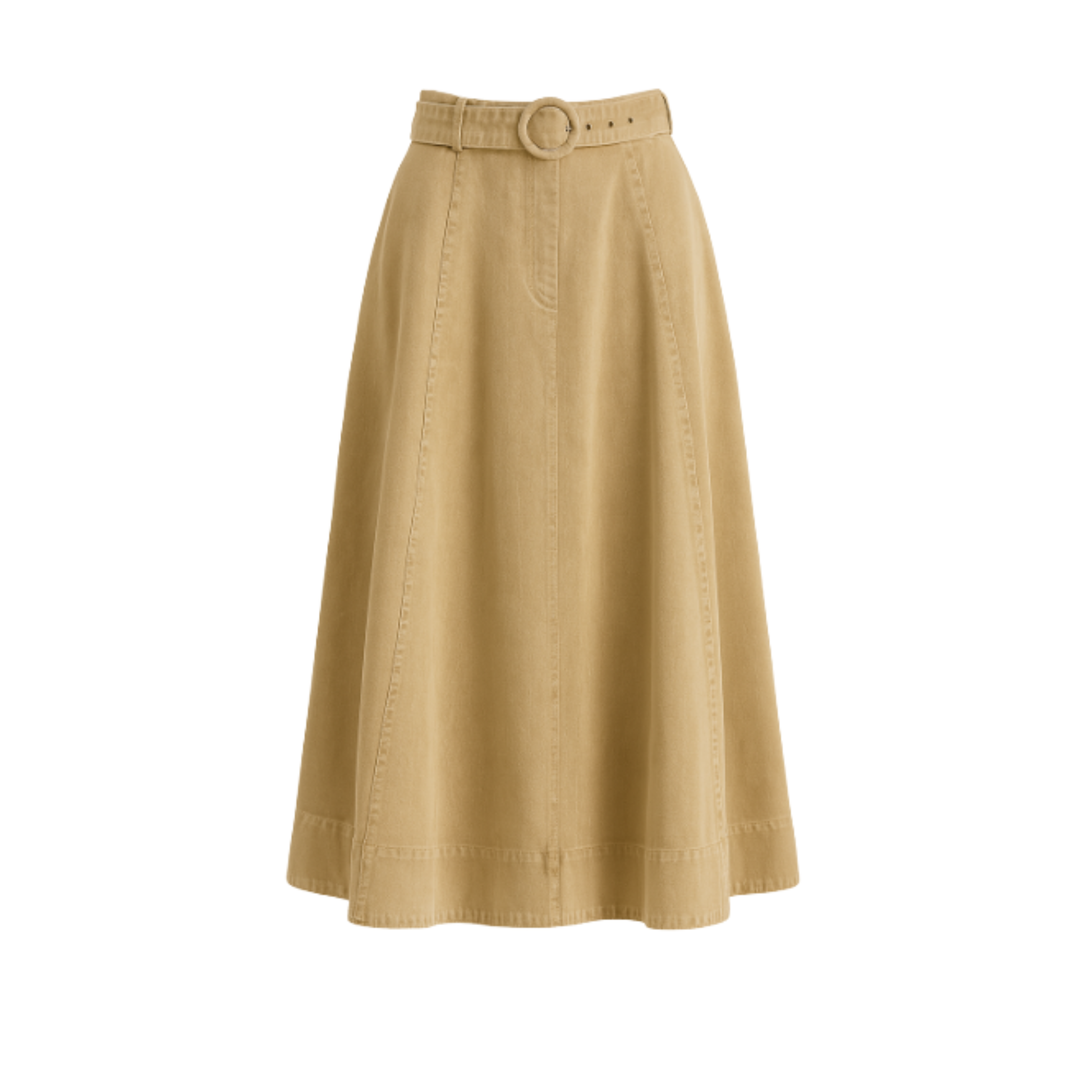 Twill Belted Midi Skirt