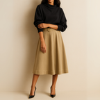 Twill Belted Midi Skirt