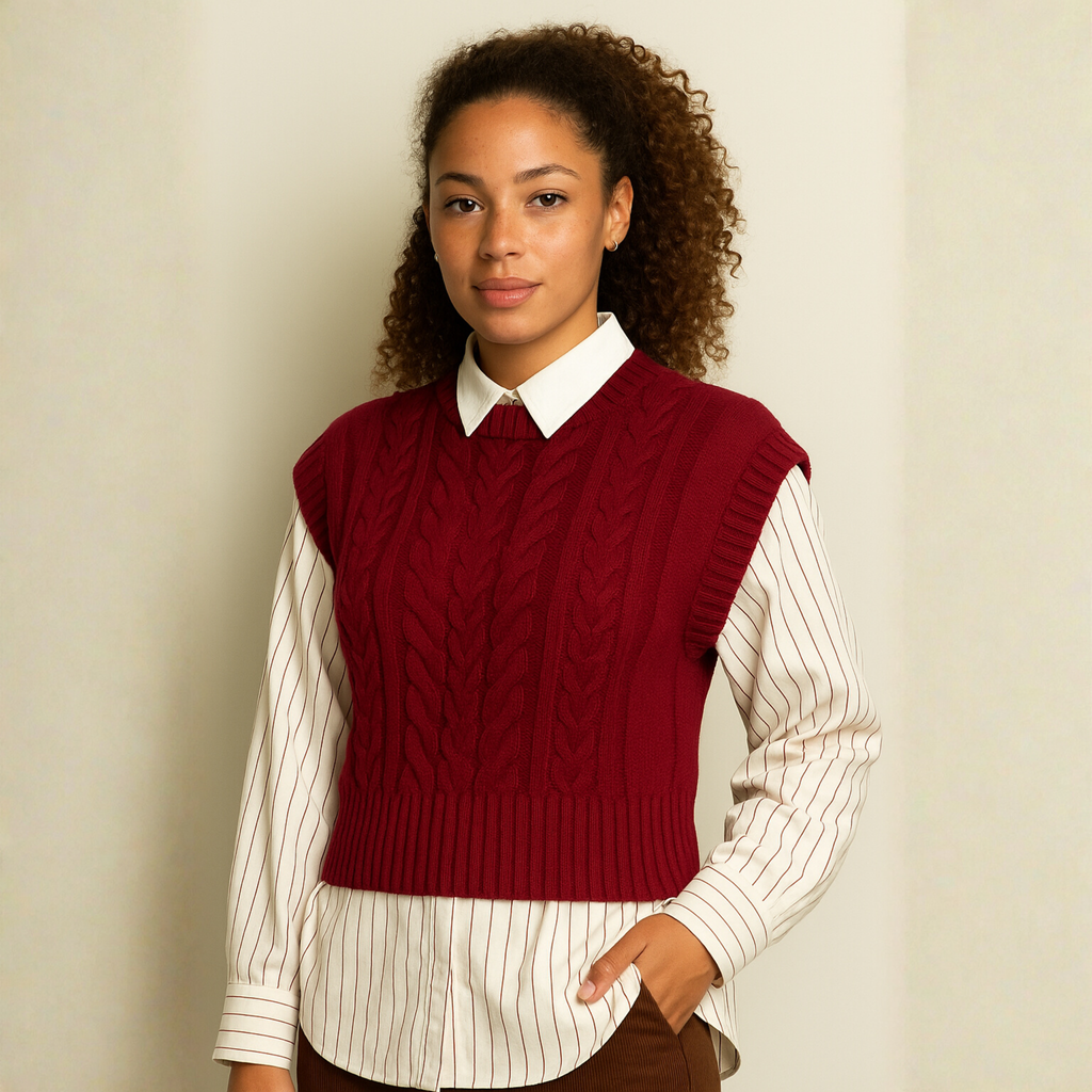 Burgundy Cable Knit Sweater Vest