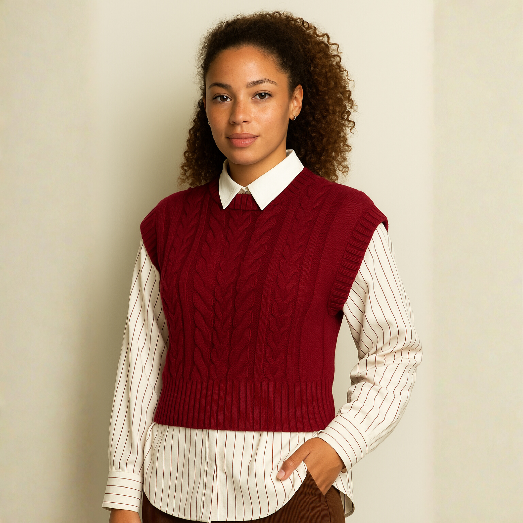 Burgundy Cable Knit Sweater Vest